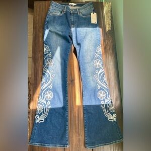 Driftwood Embroidered Blue Flare Jeans size 28